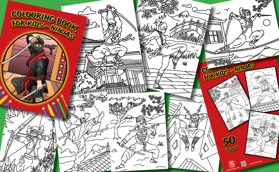 ninjas, colouring book, coloring book, childrens book, activity book, kids book, picture book