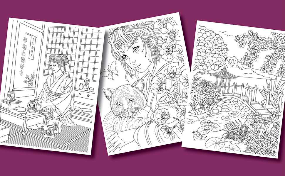 japanese colouring book for stress relief