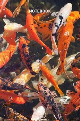 Colourful koi carp swimming in water, featured on the cover of a lined notebook.