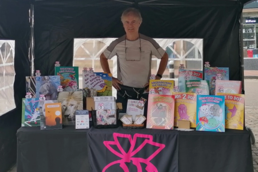 activity books market stall gordon chesterman self publisher activity books for children, illustration, kids books, colouring books, coloring books, children's books